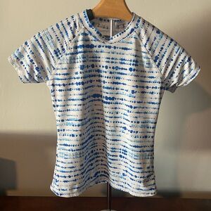 Eddie Bauer Blue and White short sleeved rash guard swim shirt